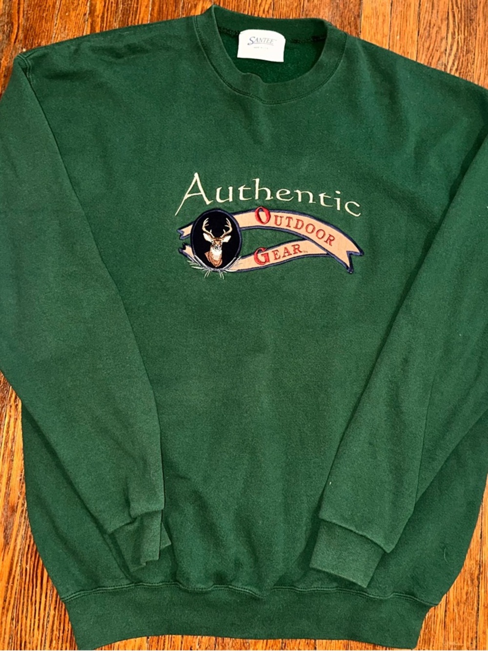 Vintage 90s XL Gorpcore Authentic Outdoor Gear Deer Green Crewneck Sweatshirt